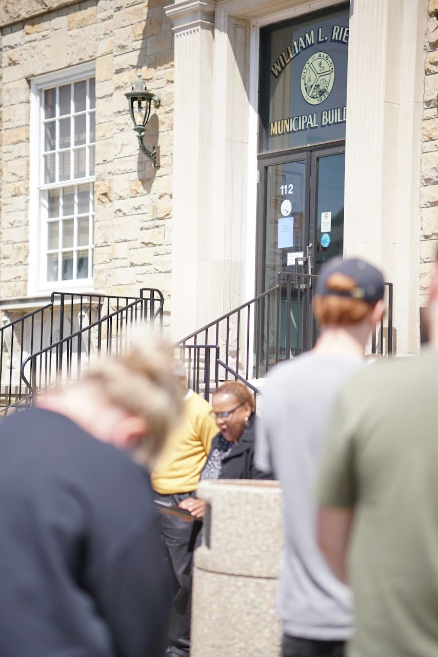 Community members in prayer